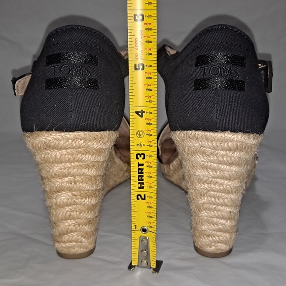 TOMS Clarissa Wedge Sandals Women's 6.5 Black/Tan/White w/ 3.5 inch Rope Heels - Picture 11 of 12